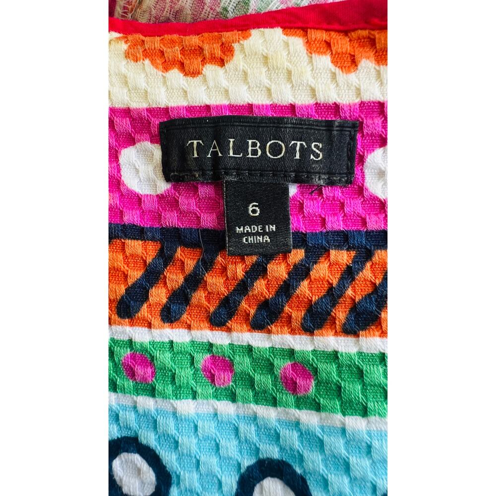 Talbots 6 Multicolor Geo Stripe Sleeveless Dress Retro Mod Workwear Resort - Picture 4 of 4